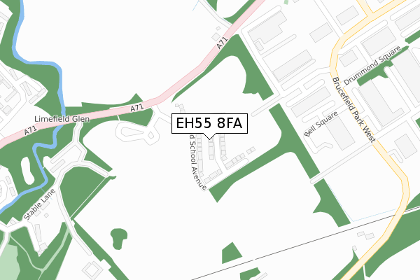 EH55 8FA map - large scale - OS Open Zoomstack (Ordnance Survey)