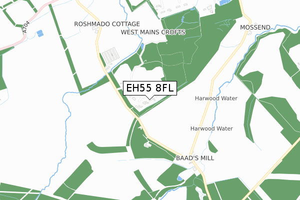 EH55 8FL map - small scale - OS Open Zoomstack (Ordnance Survey)