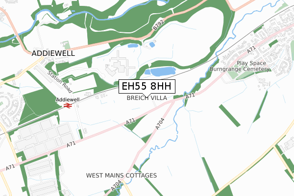 EH55 8HH map - small scale - OS Open Zoomstack (Ordnance Survey)