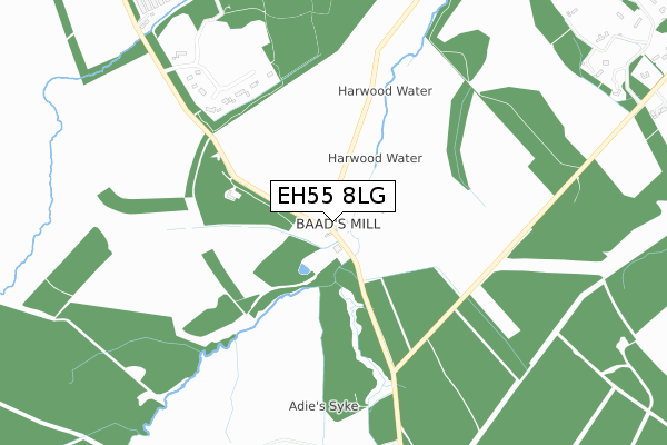 EH55 8LG map - small scale - OS Open Zoomstack (Ordnance Survey)