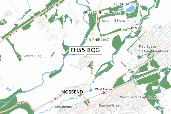 EH55 8QG map - small scale - OS Open Zoomstack (Ordnance Survey)