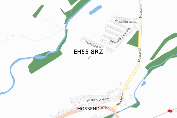 EH55 8RZ map - large scale - OS Open Zoomstack (Ordnance Survey)