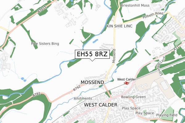 EH55 8RZ map - small scale - OS Open Zoomstack (Ordnance Survey)