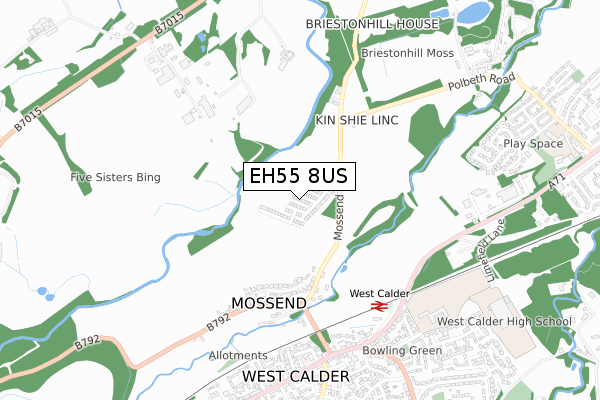 EH55 8US map - small scale - OS Open Zoomstack (Ordnance Survey)