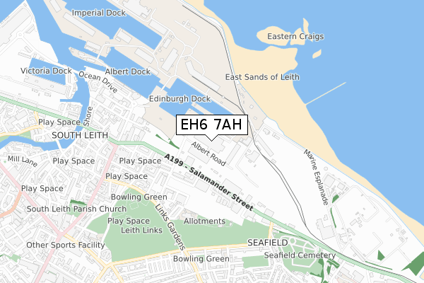 EH6 7AH map - small scale - OS Open Zoomstack (Ordnance Survey)