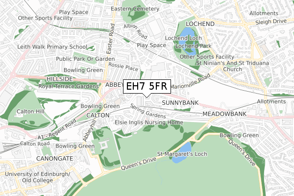 EH7 5FR map - small scale - OS Open Zoomstack (Ordnance Survey)