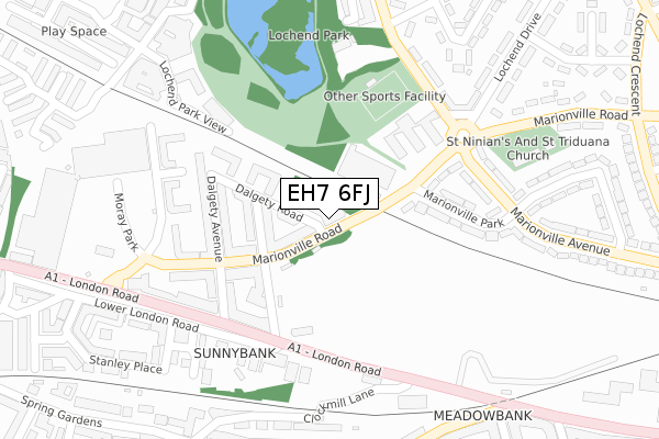 EH7 6FJ map - large scale - OS Open Zoomstack (Ordnance Survey)