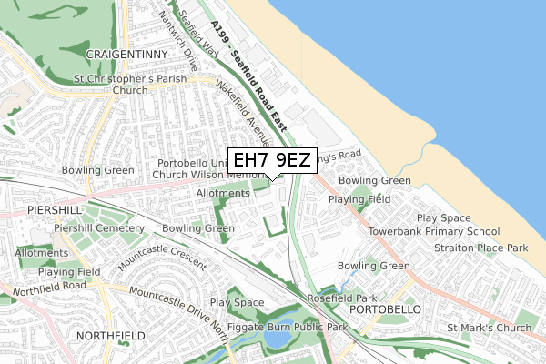 EH7 9EZ map - small scale - OS Open Zoomstack (Ordnance Survey)