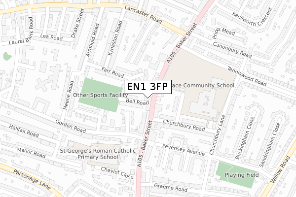 EN1 3FP map - large scale - OS Open Zoomstack (Ordnance Survey)