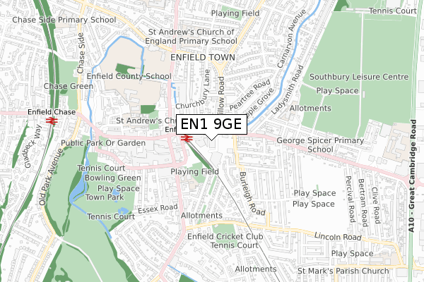 EN1 9GE map - small scale - OS Open Zoomstack (Ordnance Survey)