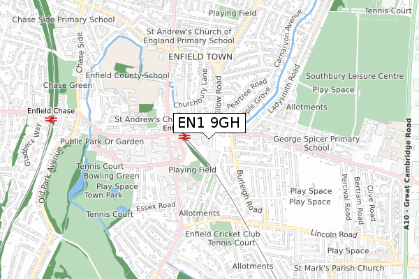 EN1 9GH map - small scale - OS Open Zoomstack (Ordnance Survey)