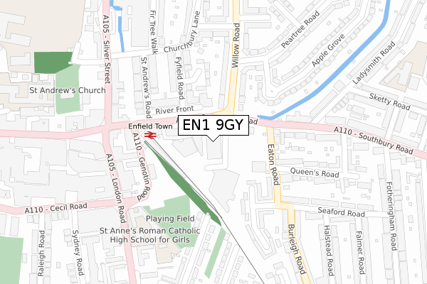 EN1 9GY map - large scale - OS Open Zoomstack (Ordnance Survey)