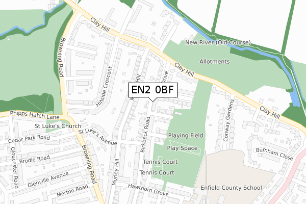 EN2 0BF map - large scale - OS Open Zoomstack (Ordnance Survey)