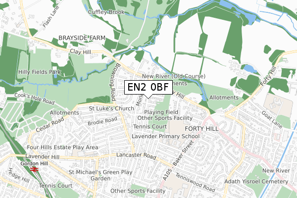 EN2 0BF map - small scale - OS Open Zoomstack (Ordnance Survey)