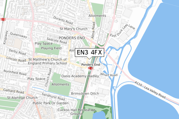 EN3 4FX map - small scale - OS Open Zoomstack (Ordnance Survey)