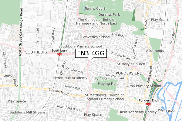 EN3 4GG map - small scale - OS Open Zoomstack (Ordnance Survey)