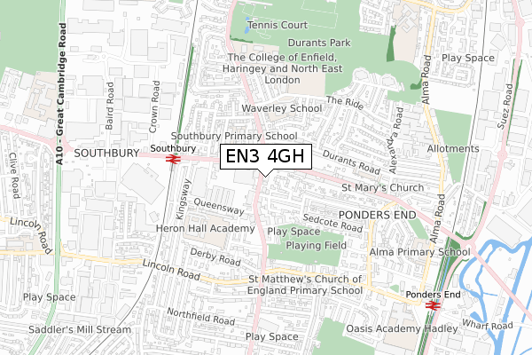 EN3 4GH map - small scale - OS Open Zoomstack (Ordnance Survey)