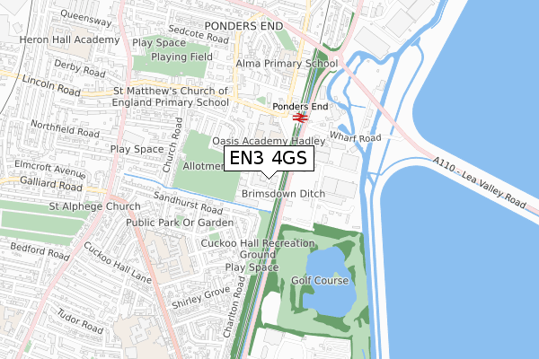 EN3 4GS map - small scale - OS Open Zoomstack (Ordnance Survey)