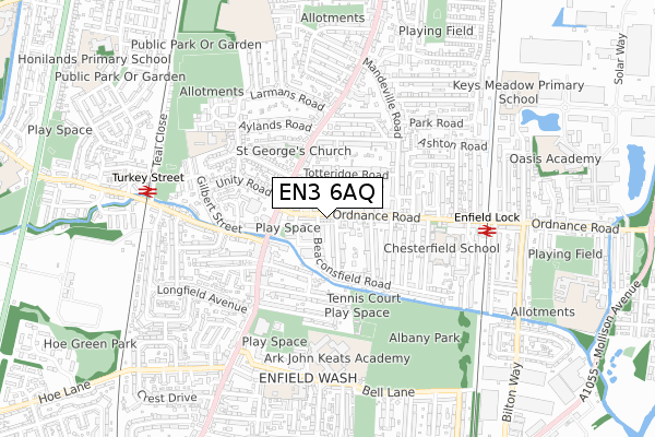 EN3 6AQ map - small scale - OS Open Zoomstack (Ordnance Survey)