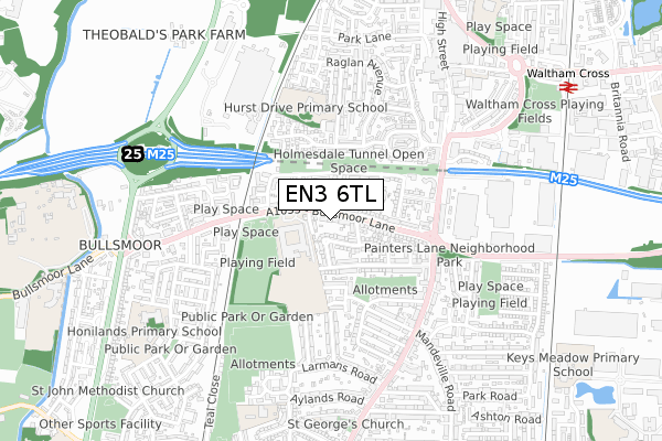 EN3 6TL map - small scale - OS Open Zoomstack (Ordnance Survey)