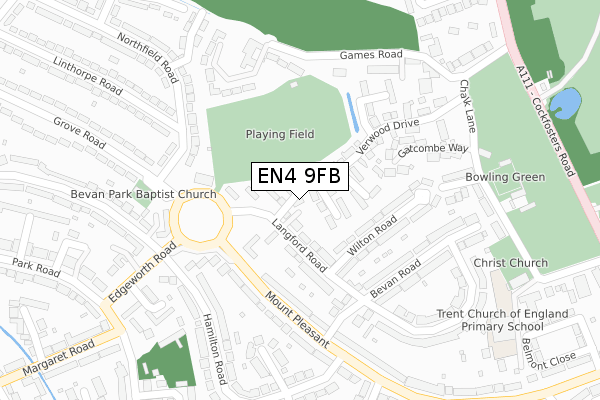 EN4 9FB map - large scale - OS Open Zoomstack (Ordnance Survey)