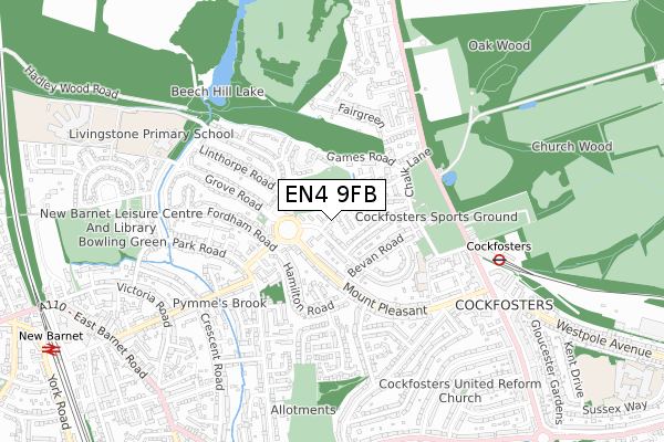 EN4 9FB map - small scale - OS Open Zoomstack (Ordnance Survey)