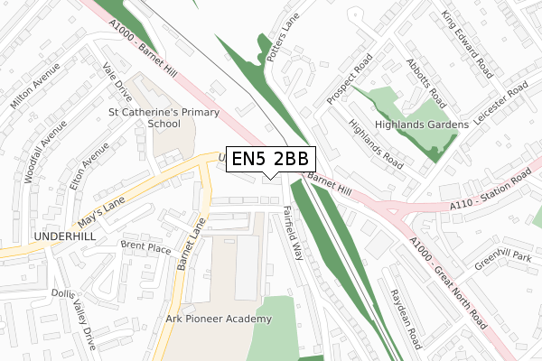 EN5 2BB map - large scale - OS Open Zoomstack (Ordnance Survey)