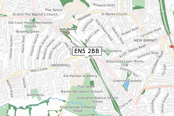 EN5 2BB map - small scale - OS Open Zoomstack (Ordnance Survey)