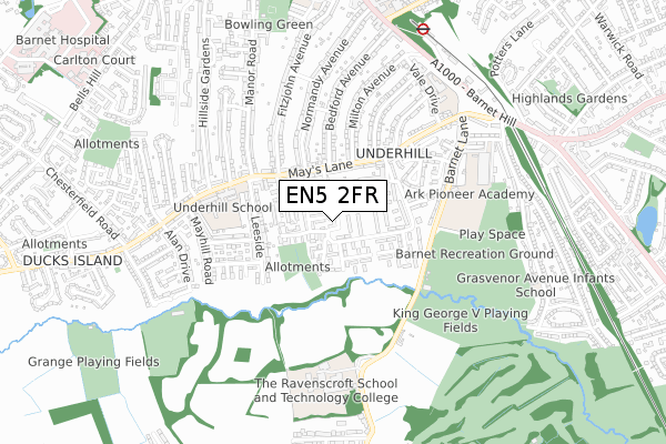EN5 2FR map - small scale - OS Open Zoomstack (Ordnance Survey)