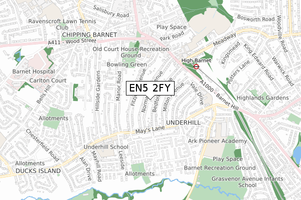 EN5 2FY map - small scale - OS Open Zoomstack (Ordnance Survey)