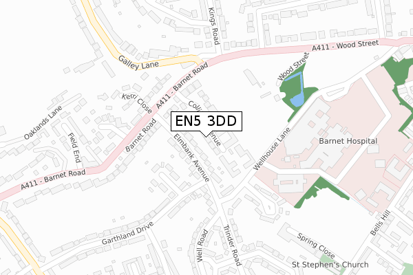 EN5 3DD map - large scale - OS Open Zoomstack (Ordnance Survey)