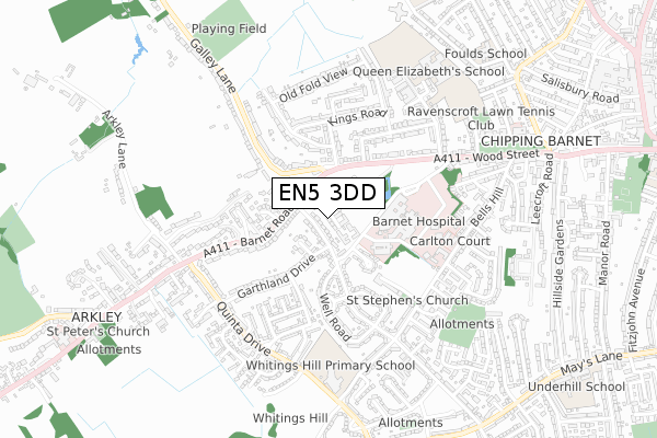 EN5 3DD map - small scale - OS Open Zoomstack (Ordnance Survey)