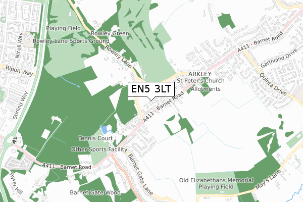 EN5 3LT map - small scale - OS Open Zoomstack (Ordnance Survey)