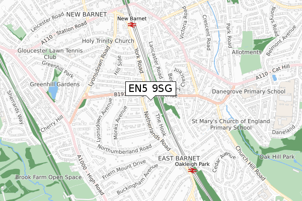 EN5 9SG map - small scale - OS Open Zoomstack (Ordnance Survey)