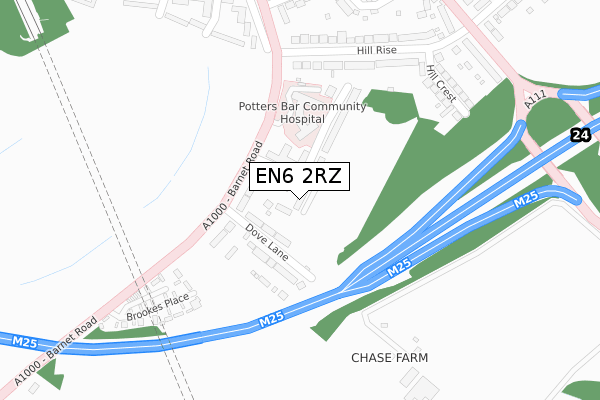 EN6 2RZ map - large scale - OS Open Zoomstack (Ordnance Survey)