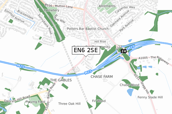 EN6 2SE map - small scale - OS Open Zoomstack (Ordnance Survey)