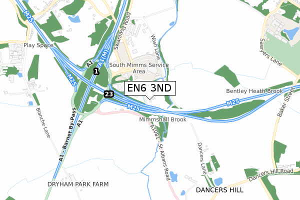 EN6 3ND map - small scale - OS Open Zoomstack (Ordnance Survey)