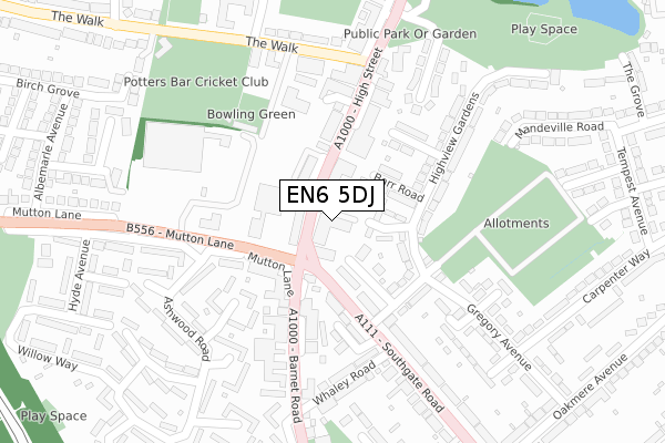 EN6 5DJ map - large scale - OS Open Zoomstack (Ordnance Survey)