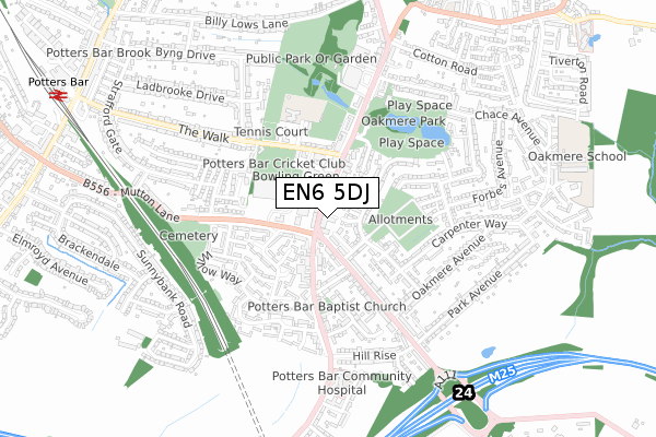 EN6 5DJ map - small scale - OS Open Zoomstack (Ordnance Survey)