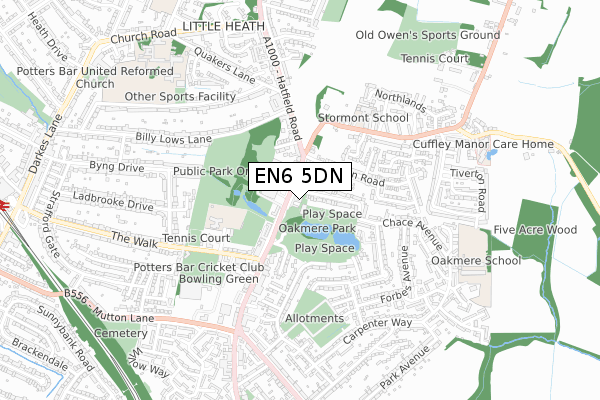 EN6 5DN map - small scale - OS Open Zoomstack (Ordnance Survey)