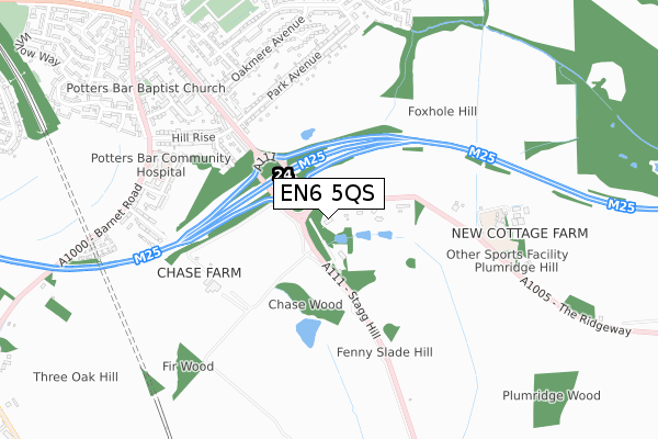 EN6 5QS map - small scale - OS Open Zoomstack (Ordnance Survey)