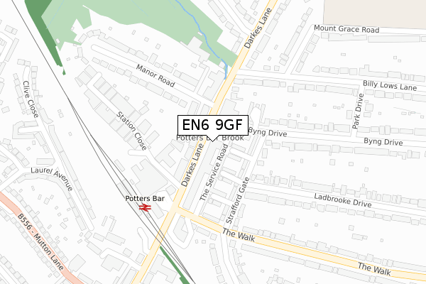 EN6 9GF map - large scale - OS Open Zoomstack (Ordnance Survey)