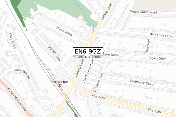 EN6 9GZ map - large scale - OS Open Zoomstack (Ordnance Survey)