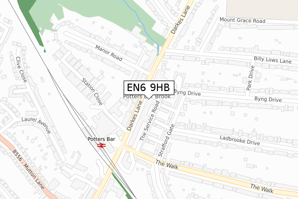 EN6 9HB map - large scale - OS Open Zoomstack (Ordnance Survey)