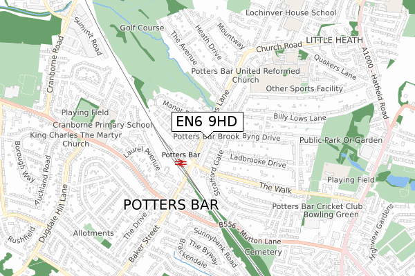 EN6 9HD map - small scale - OS Open Zoomstack (Ordnance Survey)