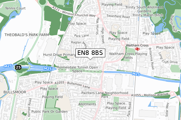 EN8 8BS map - small scale - OS Open Zoomstack (Ordnance Survey)