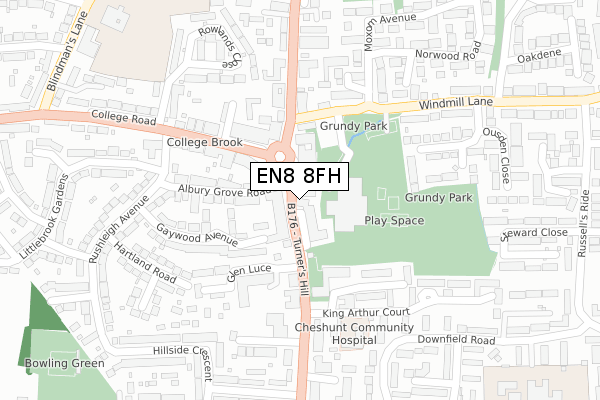 EN8 8FH map - large scale - OS Open Zoomstack (Ordnance Survey)