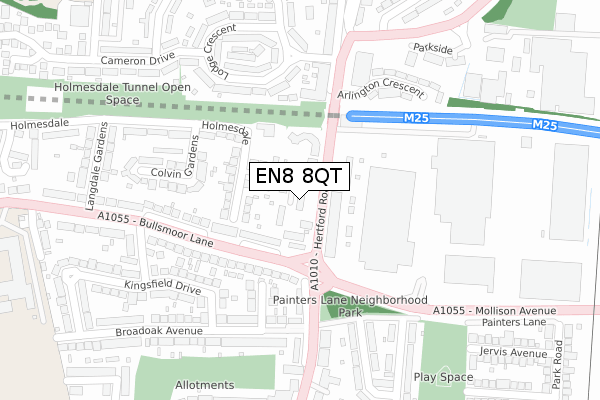 EN8 8QT map - large scale - OS Open Zoomstack (Ordnance Survey)