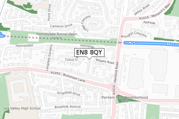 EN8 8QY map - large scale - OS Open Zoomstack (Ordnance Survey)