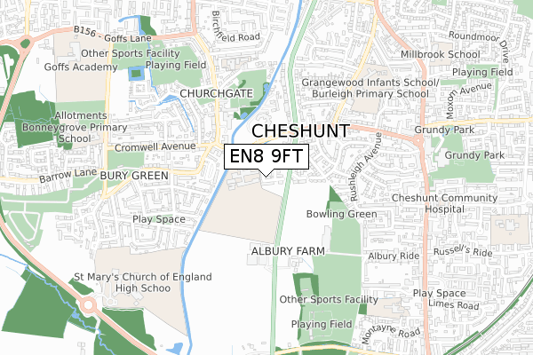 EN8 9FT map - small scale - OS Open Zoomstack (Ordnance Survey)